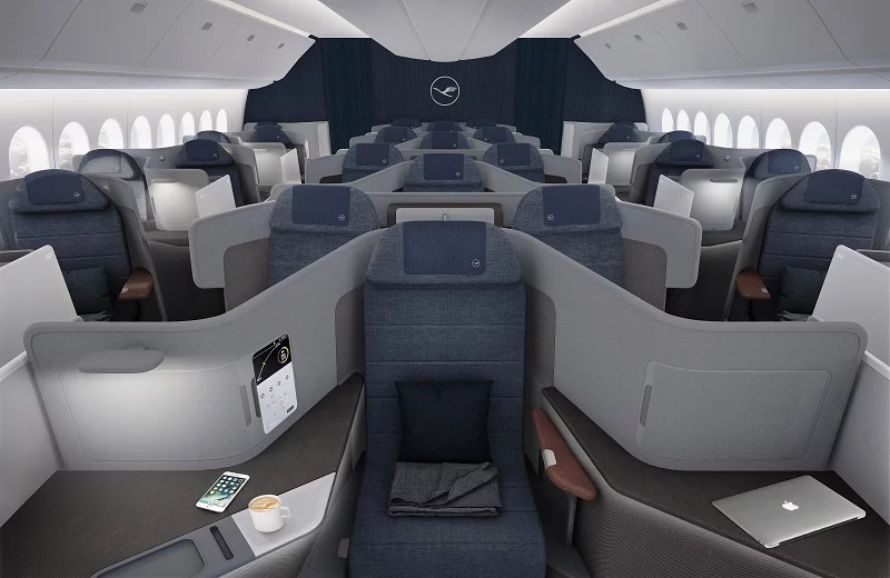 O design da business da Lufthansa nos novos Boeing 777-9 